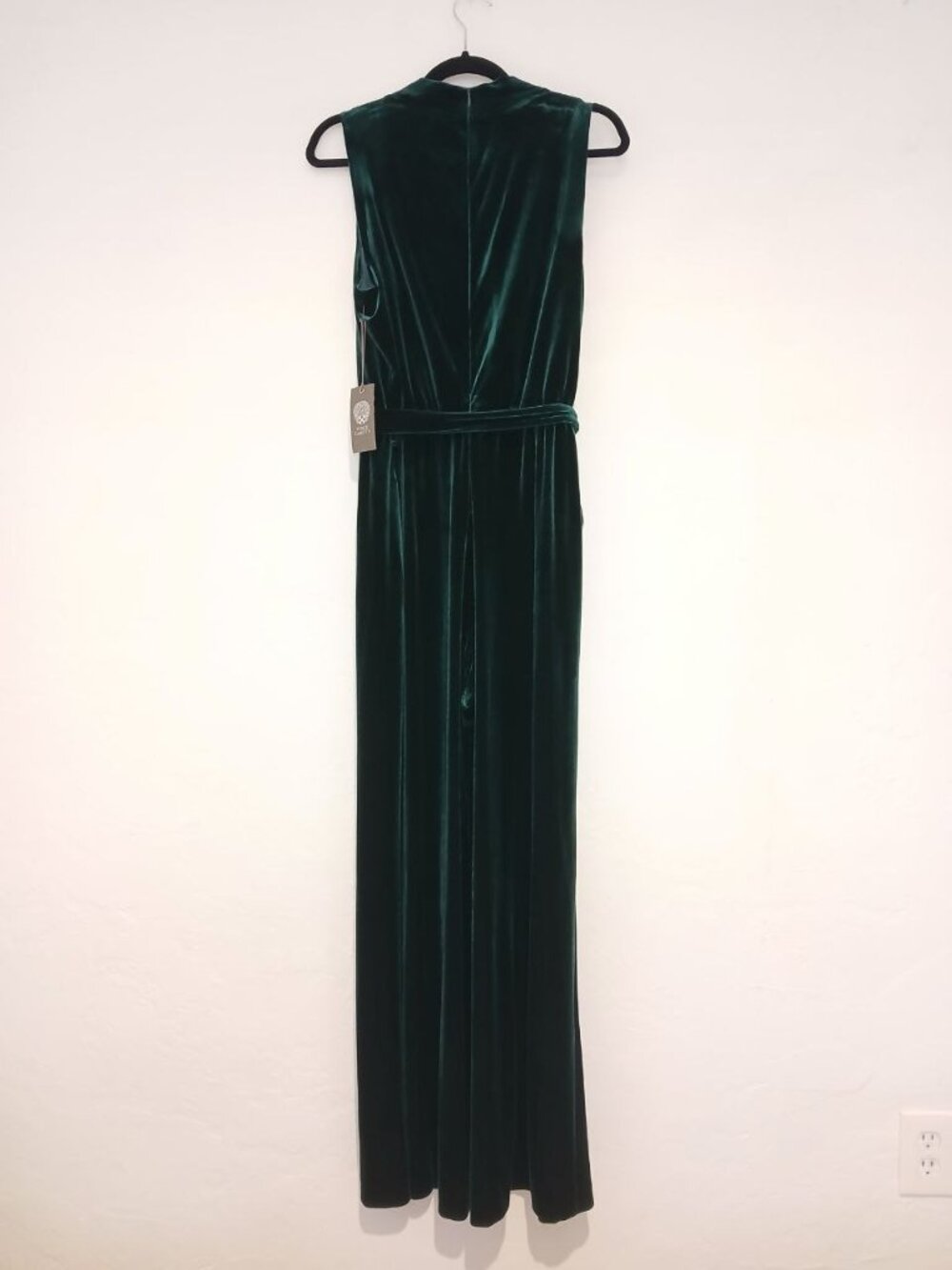 Vince Camuto Emerald Velvet Wide-Leg Belted Jumpsuit Size L NWT - Picture 6 of 16